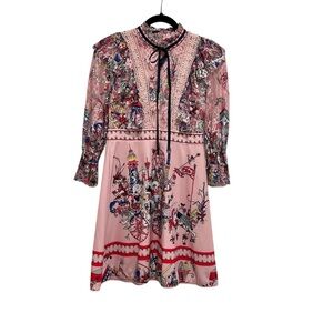 Dalia MacPhee Dress Women's Size Medium Whimsical Pink Lace Horse Satin Frilly
